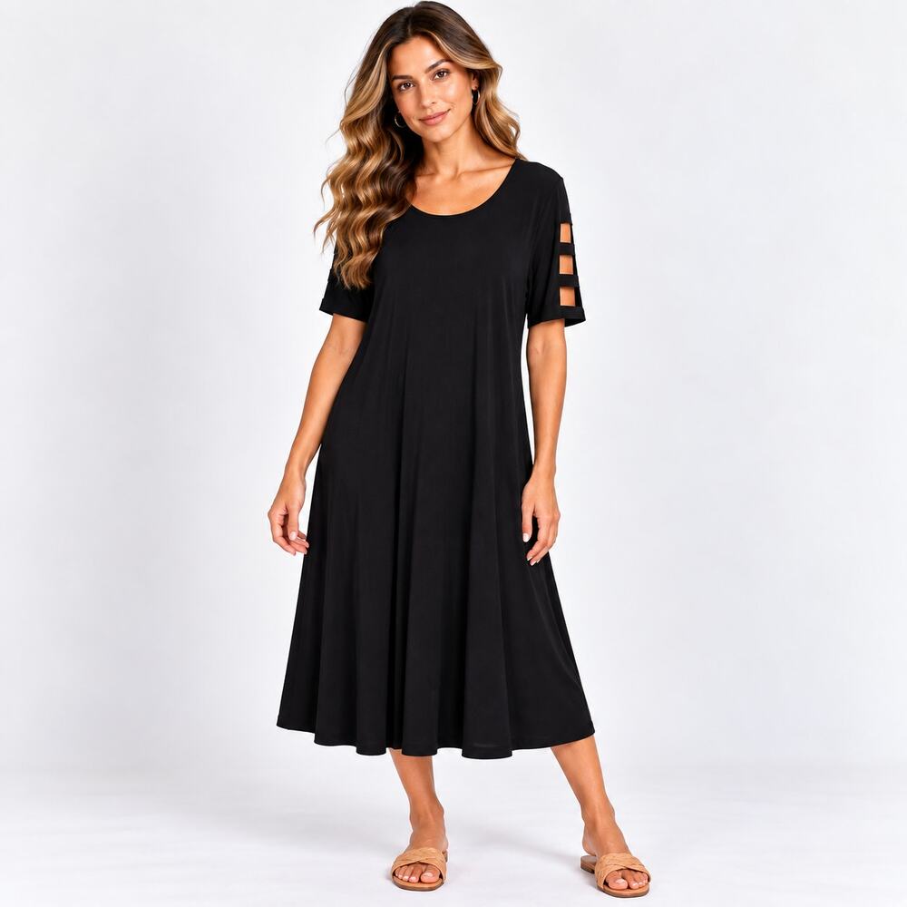 Susan Graver Liquid Knit Dress Women's Size MP Black Office Minimalist Party